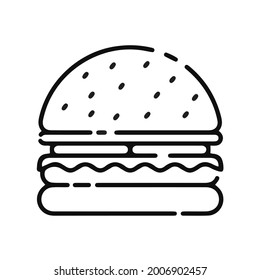 Black outlined symbol and logo of a hamburger, isolated on white background.