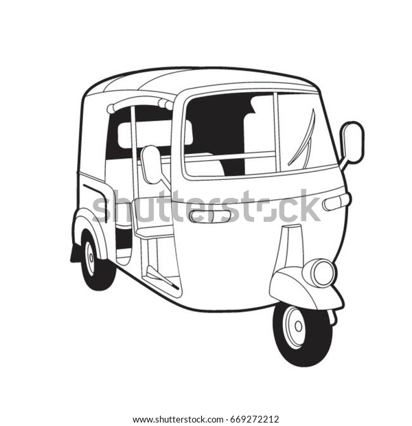 Black Outlined Tuk Tuk Three Wheelervector Stock Vector (Royalty Free ...