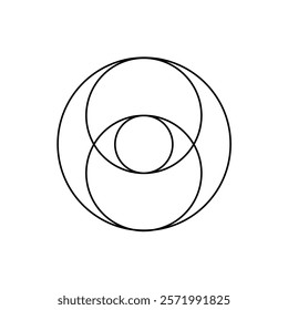 Black outlined Vesica Piscis symbol featuring two overlapping circles