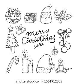 Black Outlines Christmas Hand Drawing Set Stock Vector (Royalty Free ...