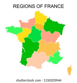 Black outlines map of France with names on white background.