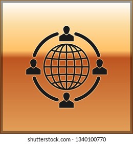 Black Outsourcing concept icon isolated on gold background. Cooperation sign. Idea of teamwork and investment. Vector Illustration