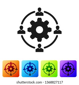 Black Outsourcing concept icon isolated on white background. Cooperation sign. Idea of teamwork and investment. Set icon in color square buttons. Vector Illustration