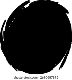 Black oval brush stroke texture element, dark abstract shape, hand drawn grunge.