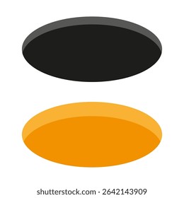 Black oval form. Orange ellipse vector. Shadowed ring shape. Geometric minimal element.