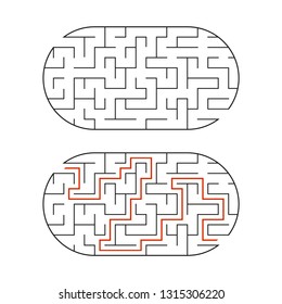 Black oval labyrinth. Game for kids. Puzzle for children. Maze conundrum. Flat vector illustration isolated on white background. With the answer