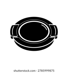 Black oval platter with handles, minimalist design, elegant and modern, suitable for serving food, isolated on white background.