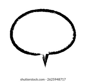 Bolha de fala oval preta com um ponto triangular na parte inferior, representando comunicação casual e expressiva, perfeito para transmitir mensagens e se envolver em diálogo