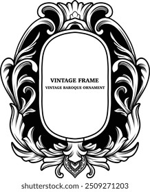 Marco y borde vintage ovalado negro con diseño decorativo ornamental barroco. Elegante victoriano   Forma de marco con remolinos, florecer, filigrana para etiquetas, etiquetas e invitaciones. Ilustración vectorial