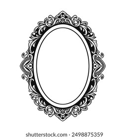 Black oval vintage frame, design element, art deco baroque symetric border frame vintage engraving vector illustration