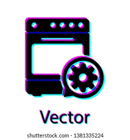 Black Oven and gear icon isolated on white background. Adjusting app, service concept, setting options, maintenance, repair, fixing. Vector Illustration