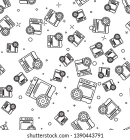 Black Oven and gear icon isolated seamless pattern on white background. Adjusting app, service concept, setting options, maintenance, repair, fixing. Vector Illustration