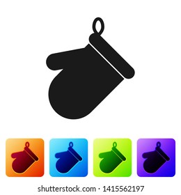 Black Oven glove icon isolated on white background. Kitchen potholder sign. Cooking glove. Set icon in color square buttons. Vector Illustration