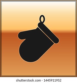 Black Oven glove icon isolated on gold background. Kitchen potholder sign. Cooking glove. Vector Illustration