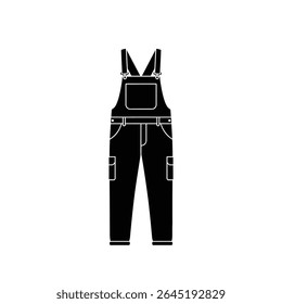 Preto macacões silhueta vetor ilustração contra um fundo branco. O ícone apresenta um design simples com o mínimo de detalhes.