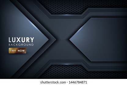 Black overlap background vector. Realistic overlap layer on hexagon pattern background. vector illustration.