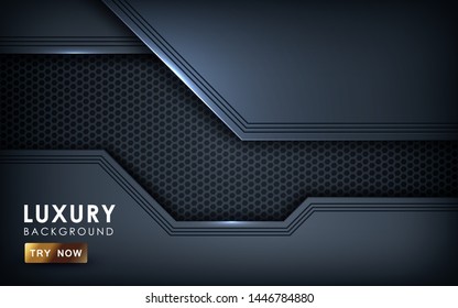 Black overlap background vector. Realistic overlap layer on hexagon pattern background. vector illustration.