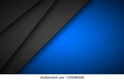 Black overlap paper layers background with blue blank space for your text. Modern material design background. Vector illustration corporate template