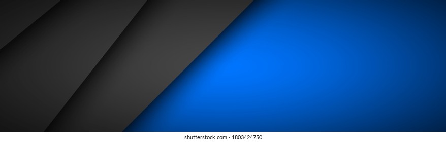 Black overlap paper layers header with blue blank space for your text. Modern material design banner. Vector illustration corporate template
