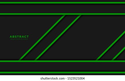 black overlapping background with deep shadow, green line and circle, black friday, premium vector