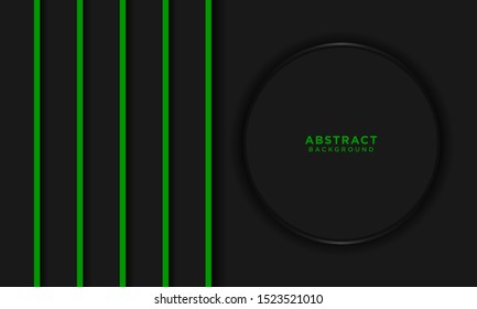 black overlapping background with deep shadow, green line and circle, black friday, premium vector