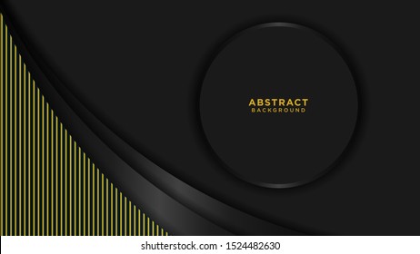 black overlapping background with deep shadow, gold line and circle, black friday, premium vector