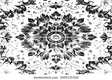 black overlay monochrome grunge seamless texture on white background, vector for background texture