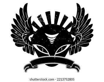 
black owl alien vector logo with two wings