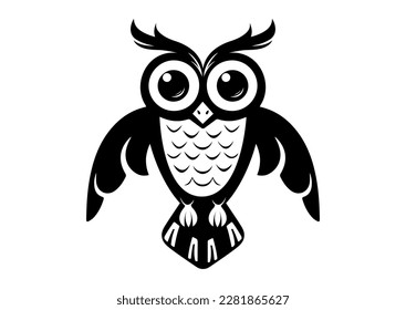 Black Owl Clipart Vector Isolated On white Background. Black Owl Icon Flat Design