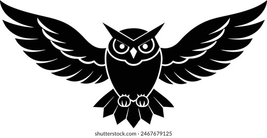 Black owl flying silhouettes vector.