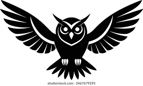 Black owl flying silhouettes vector.