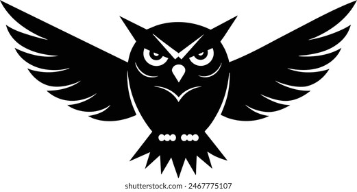Black owl flying silhouettes vector.