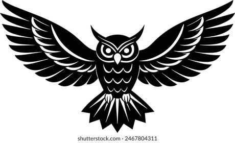 Black owl flying silhouettes vector.