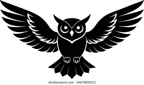 Black owl flying silhouettes vector.