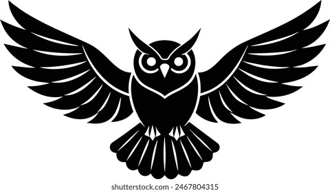 Black owl flying silhouettes vector.