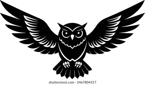 Black owl flying silhouettes vector.