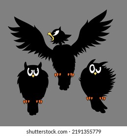 Black owl, Halloween character. Vector illustration in trendy comic retro style.
