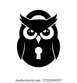 A black owl head with a keyhole beak, symbolizing security and vigilance.