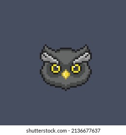 black owl head in pixel style