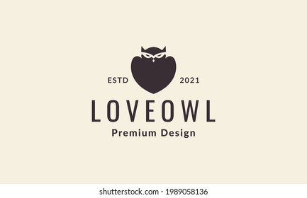 black owl love shape logo vector symbol icon design graphic illustration