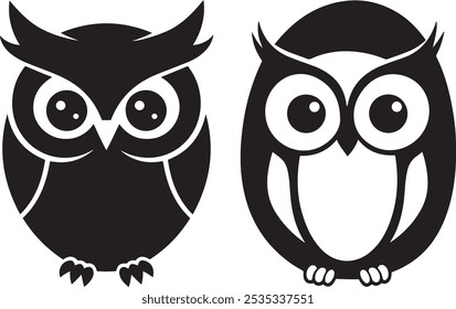 Black Owl Silhouette Peeking from Tree Hollow on White Background for Forest and Nature Art, Owl icon vector art design, Cute owl icon representing nocturnal wildlife