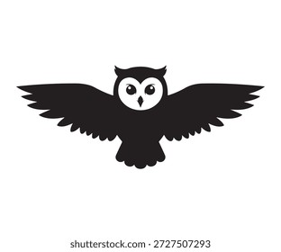 Un búho negro con alas extendidas volando hacia adelante con orgullo.