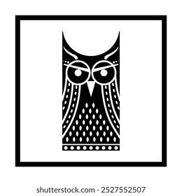 black owl with black and white graphics