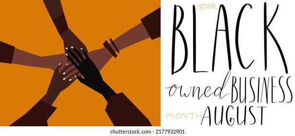 Black owned business month August lettering. African american visibility promotion banner template vector