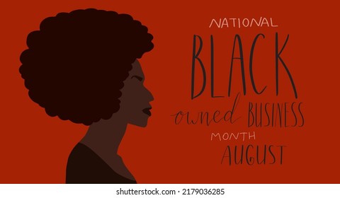 Black owned business month August lettering. African american portrait illustration. Visibility promotion banner template vector