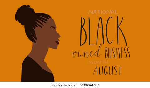 Black owned business month August lettering. African american portrait illustration. Visibility promotion banner template vector