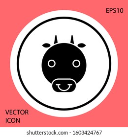 Black Ox zodiac sign icon isolated on red background. Astrological horoscope collection. White circle button. Vector Illustration