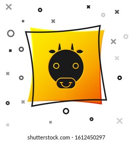 Black Ox zodiac sign icon isolated on white background. Astrological horoscope collection. Yellow square button. Vector Illustration