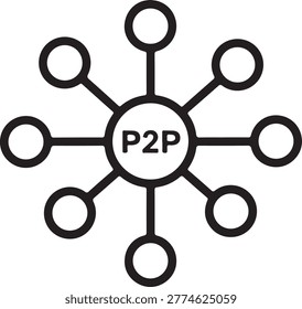 Black p2p peer to peer network connection icon diagram isolated on white background, illustration