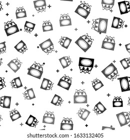 Black Pack of beer bottles icon isolated seamless pattern on white background. Case crate beer box sign.  Vector Illustration